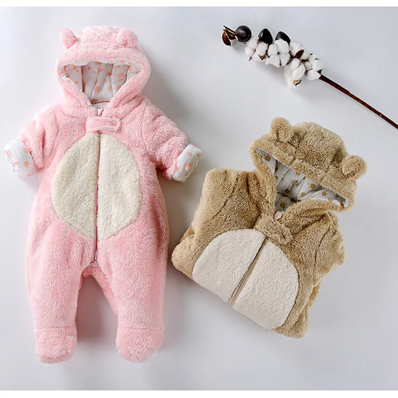 Детская одежда зима Медведь коралловый флис комбинезон с капюшоном толстые теплые детские комбинезоны детская одежда для мальчиков и девочек Пижамы