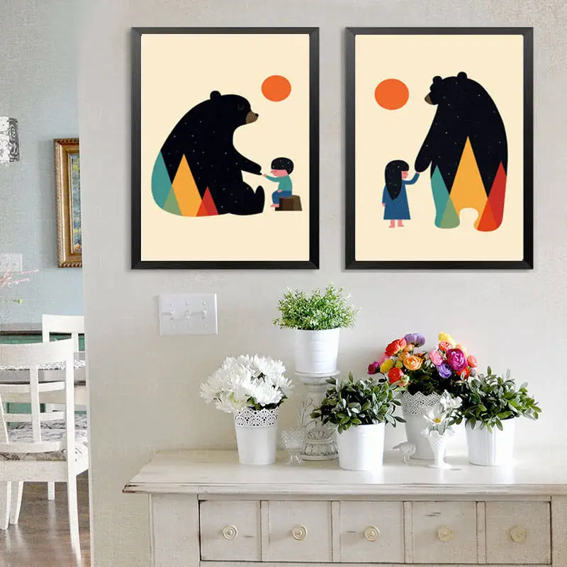 Amazing-Nordic-Style-Canvas-Painting-Harmonious-bear-kids-Art-Print-wall-Poster-Creative-Wall-Paper-for
