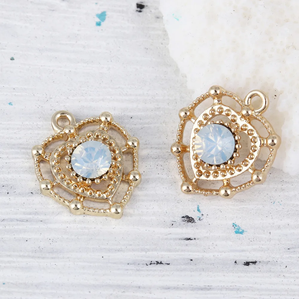 

Doreen Box Zinc Alloy Vintage Royal Court Style Pendant Charms Heart Hollow Gold Color Rhinestone For Necklace Bracelet 10 pcs