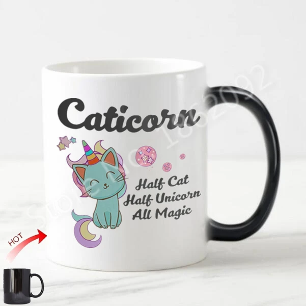 Taza mágica de medio gato para café, vaso de té con dibujos de Caticorn y  unicornio, regalo Kawaii que cambia de Color, 11oz - AliExpress