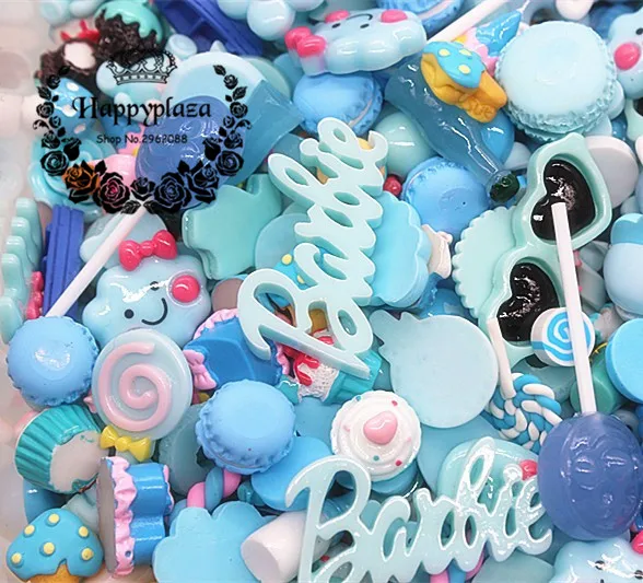

Mix Designs 20pcs Blue Color Dessert Cartoon Resin Flatback Cabochon Art Supply DIY Craft Decoration