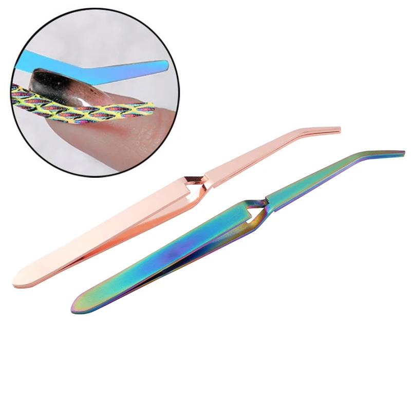 

Rose Gold UV Gel Nail Shaping Tweezers Stainless Steel Rainbow Nail Clip C Curve Pincher Manicure Tools Nail Art Pinching Clamp
