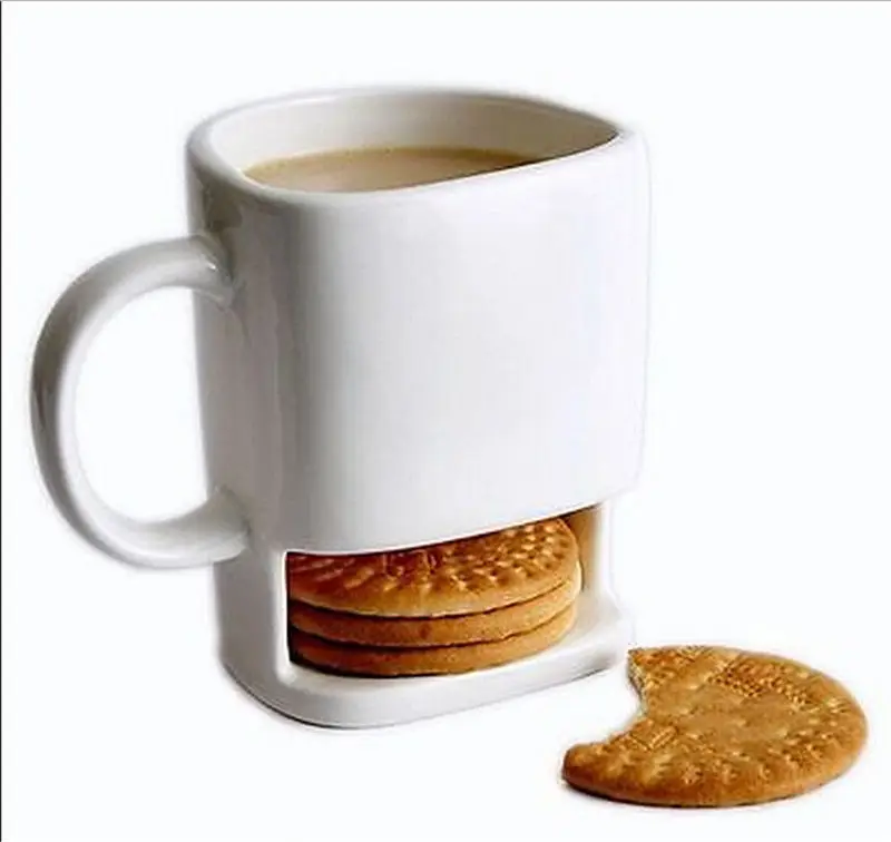 8.8 oz Cookies Milk Coffee Cup Ceramic Mug Dunk Mug with Biscuit Pocket