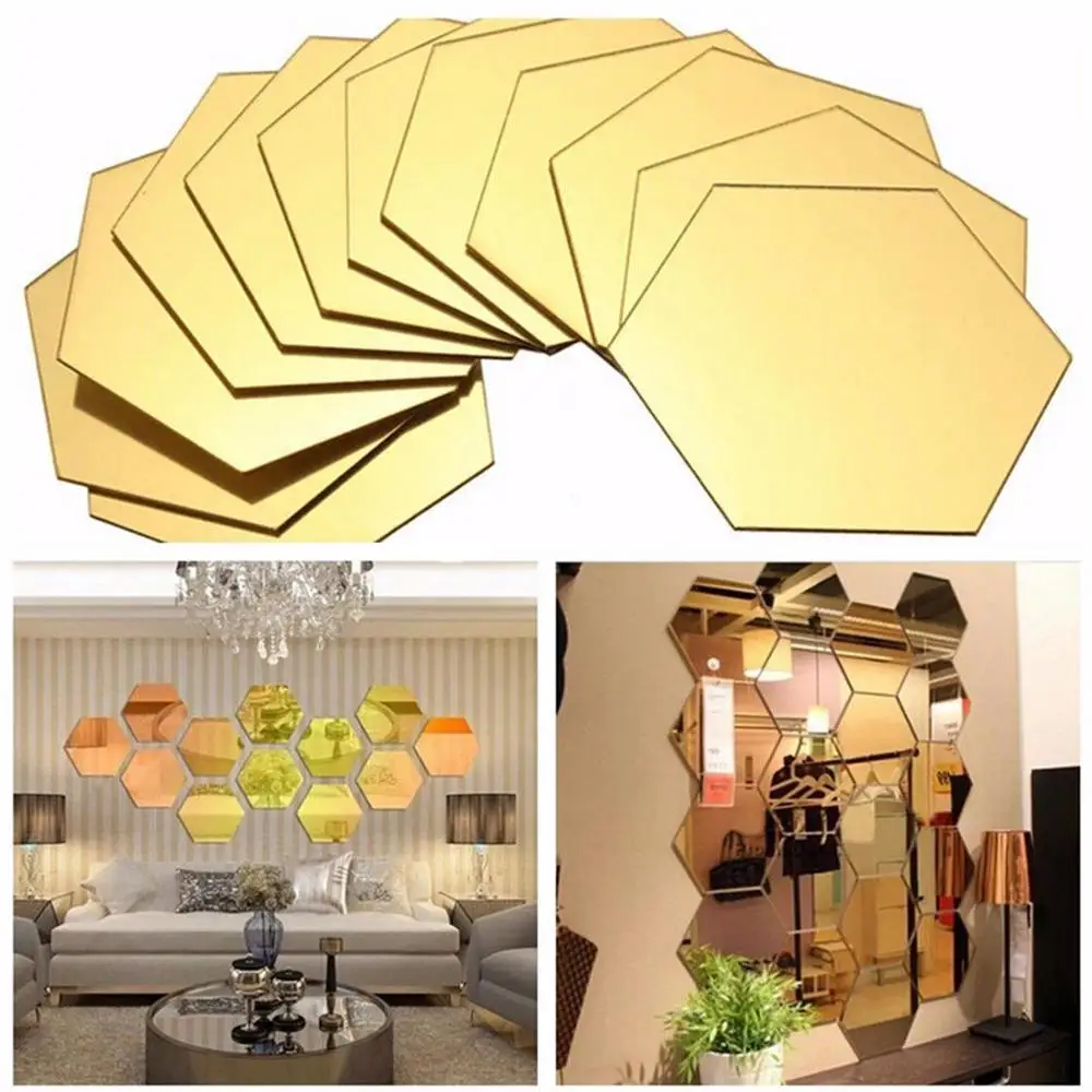 

12Pcs 3D Hexagon Acrylic Mirror Wall Stickers DIY Art Wall Decor Stickers Home Decor Living Room Mirrored Decorative Sticker