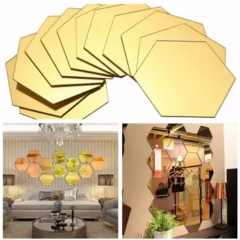 

12Pcs 3D Hexagon Acrylic Mirror Wall Stickers DIY Art Wall Decor Stickers Home Decor Living Room Mirrored Decorative Sticker