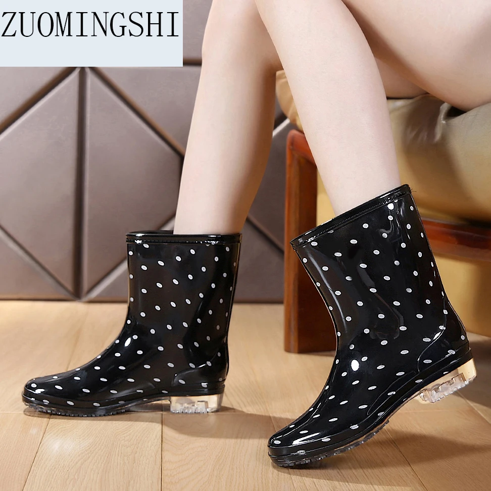 

2018 sale black pvc rain boots women shoes with transparent heel galoshes rain shoes rainboots for women