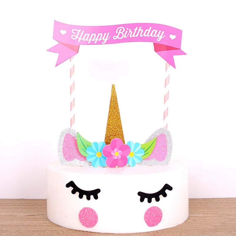

1Set Unicorn Cupcake Tooper Decorations Pink Cake Topper Birthday Party Wedding Party Baby Shower Cake Decoration Supplies
