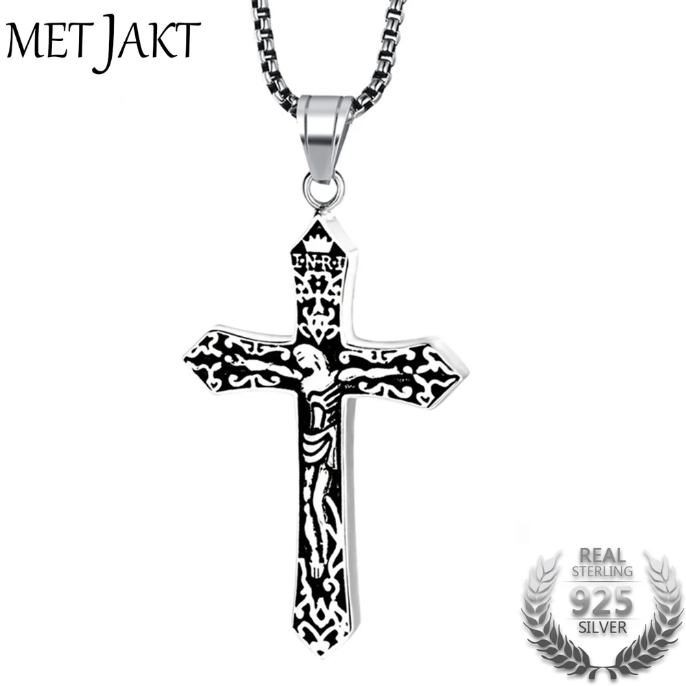 MetJakt Good Friday Vintage Cross Pendant Solid 925 Sterling Silver Pendant for Necklace for Men Thai Silver Jewelry MetJakt Good Friday Vintage Cross Pendant Solid 925 Sterling Silver Pendant for Necklace for Men Thai Silver Jewelry