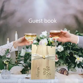 

Wedding Guest Signature Books Couple Wooden Notebook Vintage Mrs Mr Photo Frame Wood Journal Wedding Party Decor Supplies