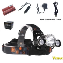 VCMAX 3 СВЕТОДИОДНЫЕ Фары 8000 Люмен Cree XM-L T6 Фара СВЕТОДИОДНЫЕ Фары Высокой Мощности + 2 шт. 18650 батареи зарядное устройство + автомобильное зарядное устройство