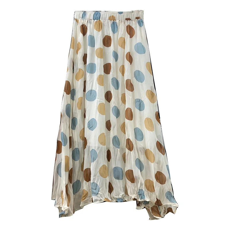 

elastic high waist flexible stretch midi flare a-line colorful polka dot chiffon skirt for women womens vintage skirts saia red