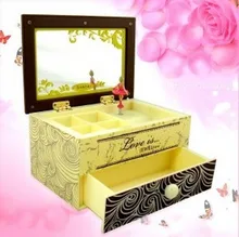 040233 Music box Girls birthday gift mirror jewelry box ballerina Rotation beautiful yellow