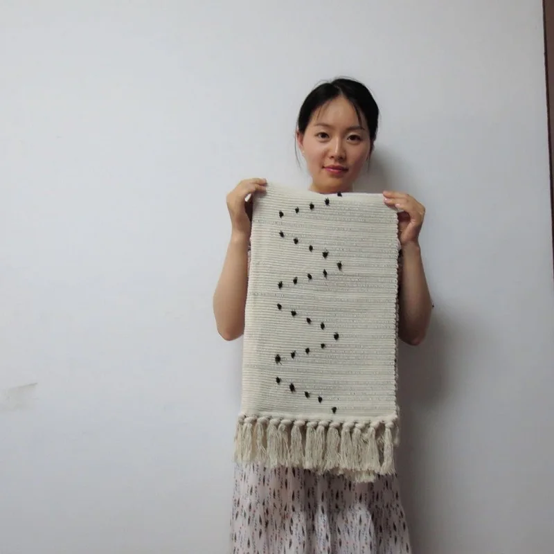 Comprar Nórdicos Pastoral tejido de estilo manual de hilo de algodón alfombra de borlas Blanco japonés pequeña área alfombra Boho Retro Sala antideslizante Mat