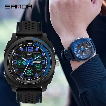 

SANDA Brand Men Sports Watches Dual Display Analog Digital LED Electronic Quartz Wristwatches Waterproof Swimming Military Watch