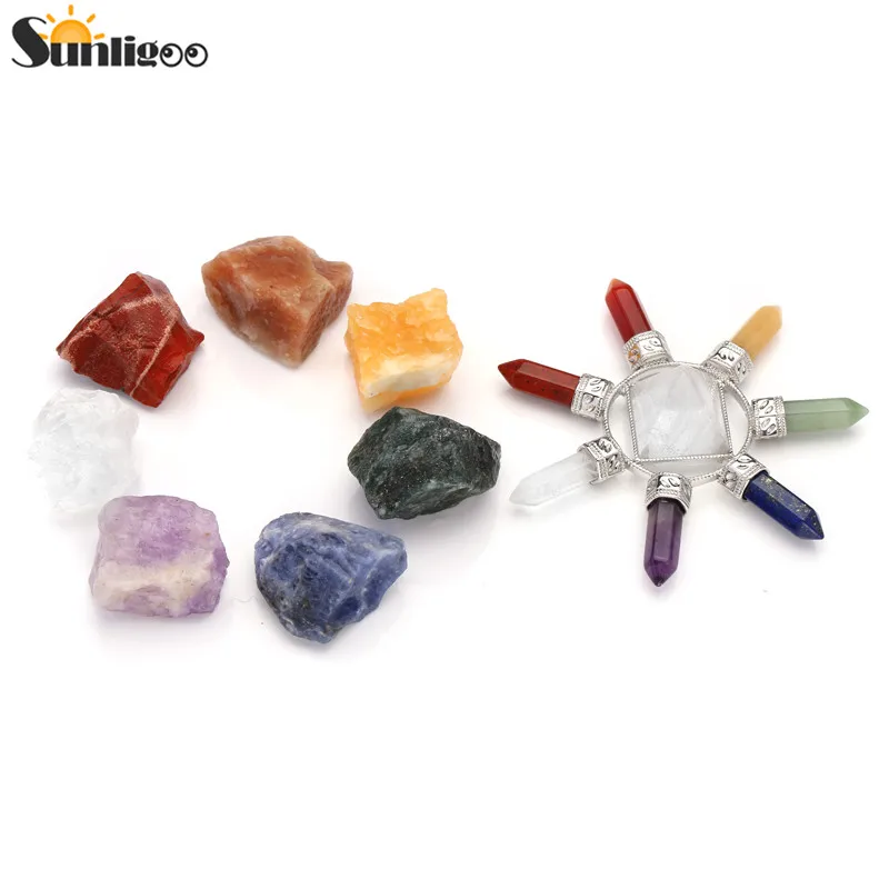 Sunligoo Reiki Healing 7 Chakra Crystal Kit/7 Chakra Clear Quartz Pyramid Crystal Energy