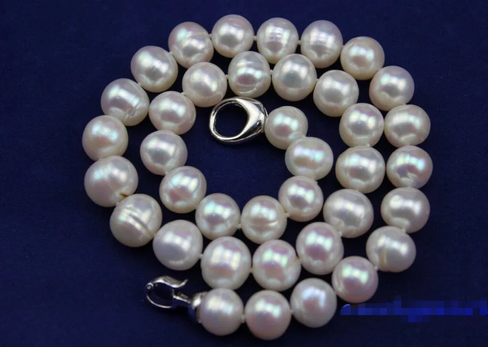

SX46W3 FREE shipping>>> >>>fresh water pearl necklace round 11-12mm white 17.5INCH nice clasp 6.07