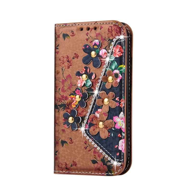 New Colofrul Brown flower Diamond Card Slot Wallet PU Leather Stand Flip Cover Case for Samsung Galaxy S3 I9300 |