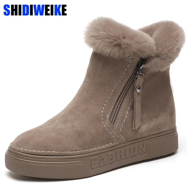 US $18.99 Women's Winter Ankle Boots Female Zipper Flock Platform Snow Boot Ladies Plush Sneakers Casual Flat