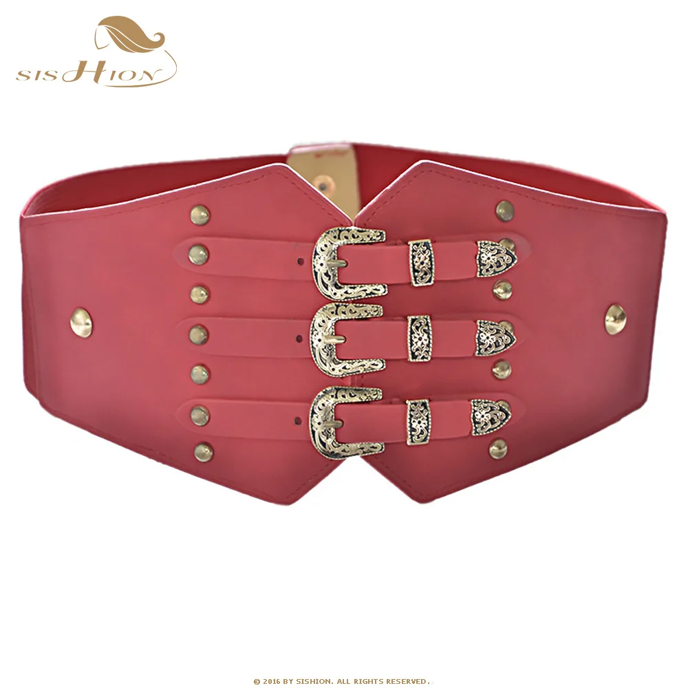 SISHION Vintage Elastic Cummerbunds Wide Belts For Women Dresses QY0247 Belt Faux Leather Belt Corset Brand Belt - Цвет: Red1