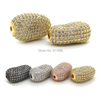 

Mixed Gold Black Silver Color micro pave zircon beads Broad Bean Shaped bead fit for Pearl Gem Stone jewelry making accessroies