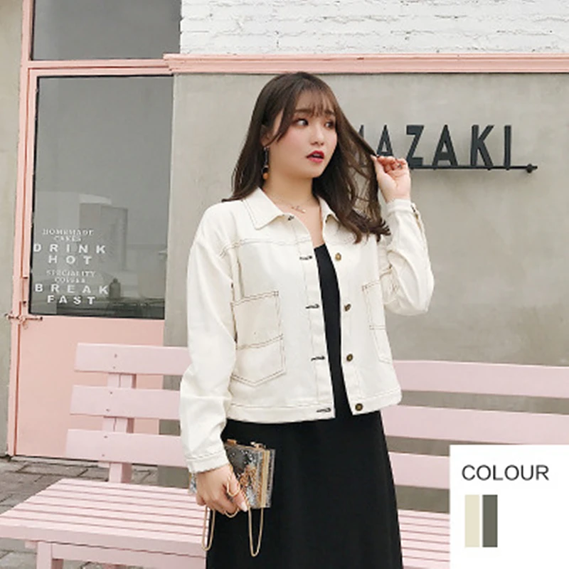 

2019 Spring Fashion New Fat mm Large Size Women's Loose Short Paragraph Imitation Denim Casual Jacket Cotton