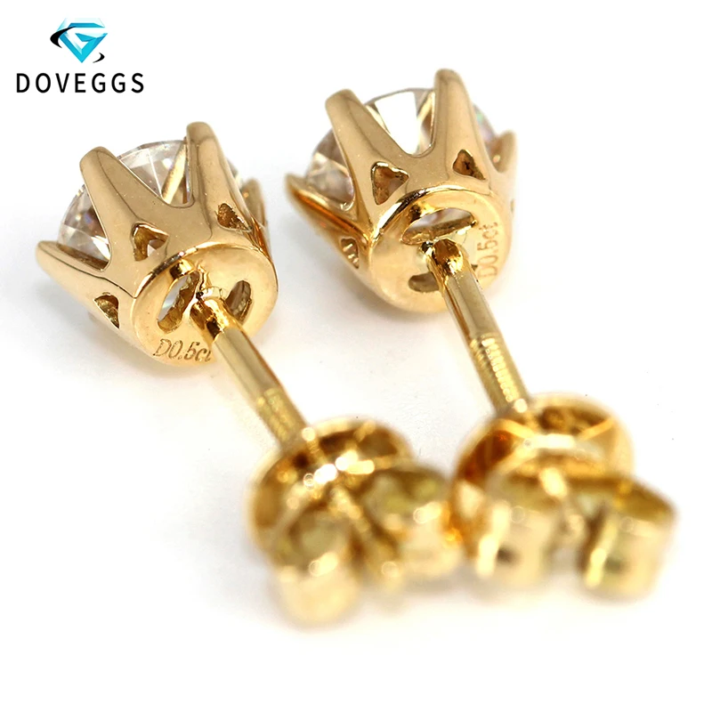 Женские серьги пусеты DovEggs желтое золото 14 к 585 пробы 1 0ctw 5 мм F Color Lab creaded Moissanite с