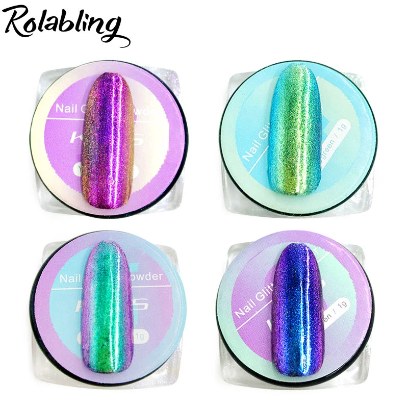 

Rolabling 1 box Chameleon Mirror Nail Dust Glitter Powder 1g Color Powder Manicure Nail Art Chrome Pigment Decoration 4 Colors