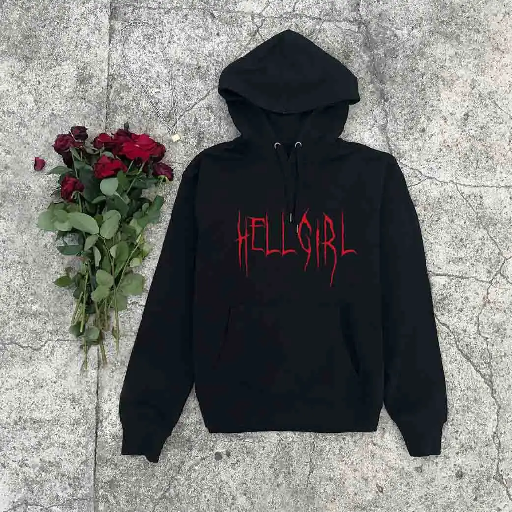 Hell Girl Толстовка-Эстетическая одежда гранж лозунг tumblr хлопок готический пуловер хипстер 90 Женская мода Стиль Хлопок наряд - Цвет: Black-red txt