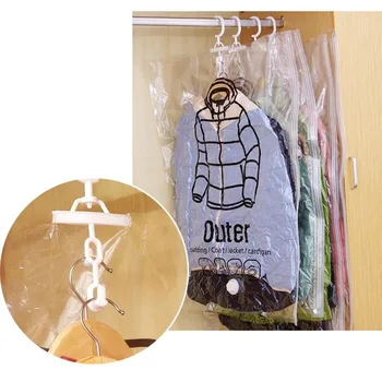 

2 Pcs/Lot Side Pull Hanging Vacuum Compression Bag Hanging Clothes Storage Sorting Bag Clothing Dustproof Cover Size L or M