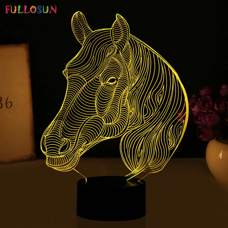 Интересные 3D иллюзия Лампа Светодиодные ночники с Mustang Лошадь Форма для стола комнаты Аксессуары