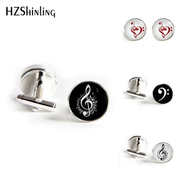 

HZShinling 2018 New Fashion Symphony Music Note Cufflinks Musical Note Cuff link Hot Shirt Glass Round Cufflinks Women