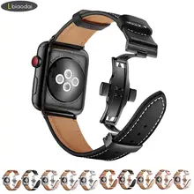 Итальянский ремешок из натуральной кожи для Apple watch, 4 ремешка, 44 мм, 40 мм, iWatch, 42 мм, 38 мм, браслет с бабочкой и пряжкой, Apple watch 3, 2, 1