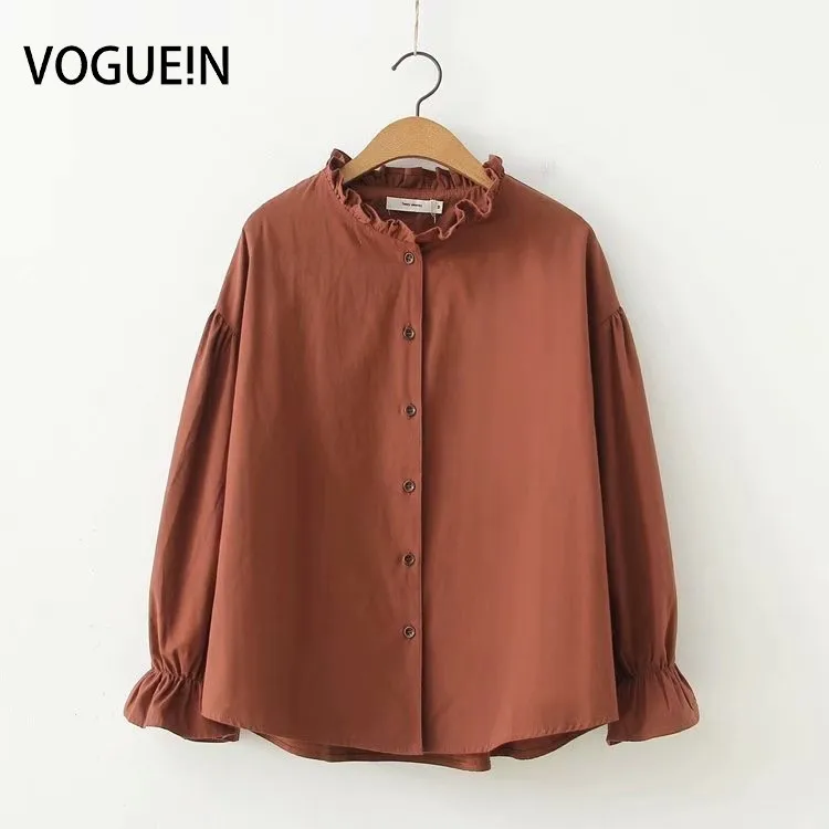 

VOGUEIN New Womens Girls Solid Ruffled Collar Long Sleeve Blouse Shirt Tops M L Wholesale