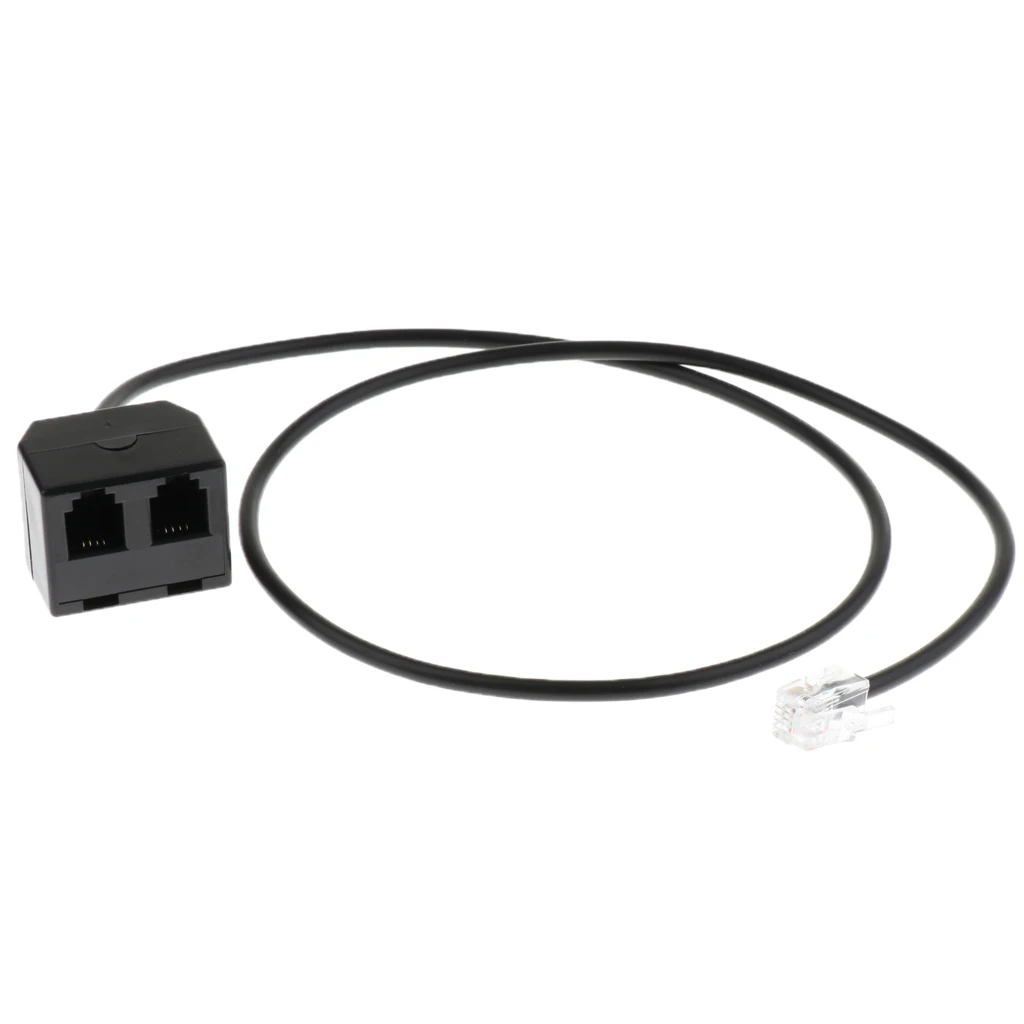 RJ9 4P4C Male to 2 Female Jack Ports Connector Phone Adapter Extension Cable Black 