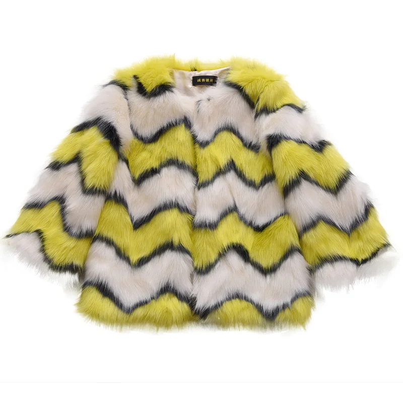 

Winter Female New O-Neck Fluffy Faux Fur Coat Women Fashion High Quality Striped Parkas Long Sleeve Casual Short Outerwear Z604