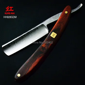 

1 X "KURE-NAI" HH928GDM, SHAVE READY, 440C Stainless Steel With DAMASCUS PATTERN Blads, Wooden Handle
