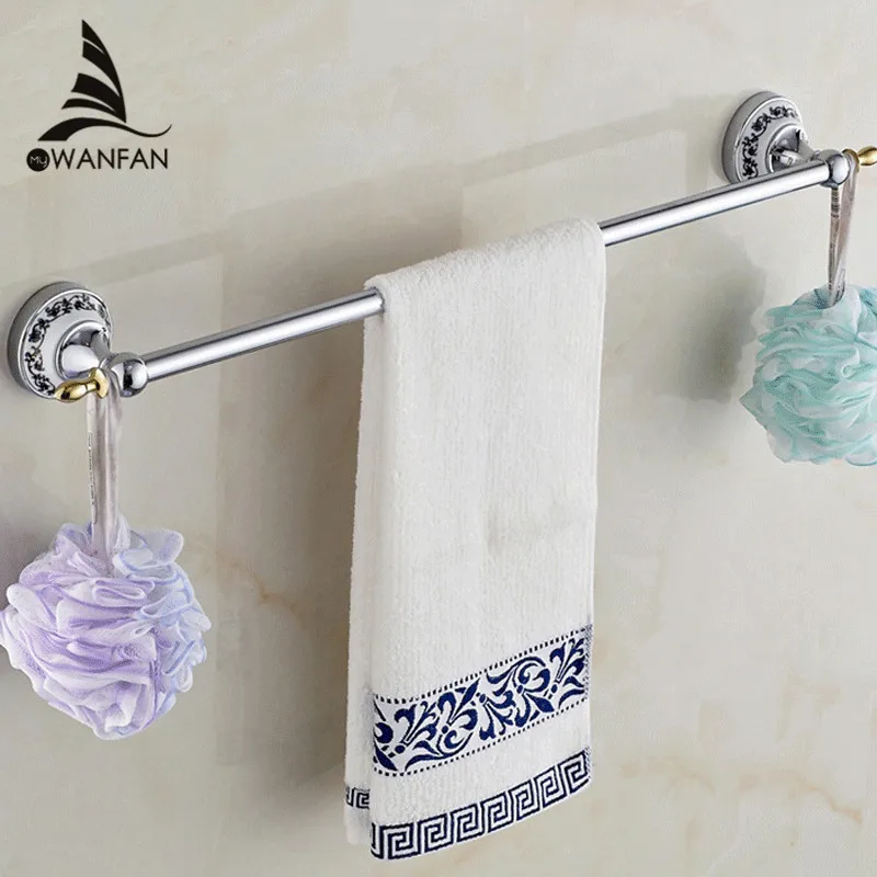 ФОТО Free shipping Blue&White Porcelain ceramic Chrome(60cm)Single Towel Bar,Towel Holder,Towel Rack,Bathroom accessories ST-6710