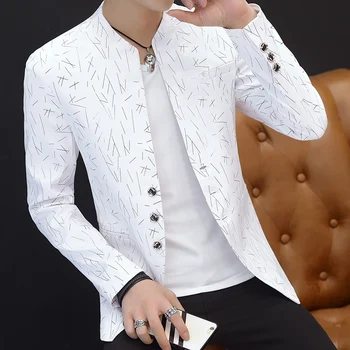 

HO 2019Men 's casual collar collar suit youth handsome trend Slim print suit