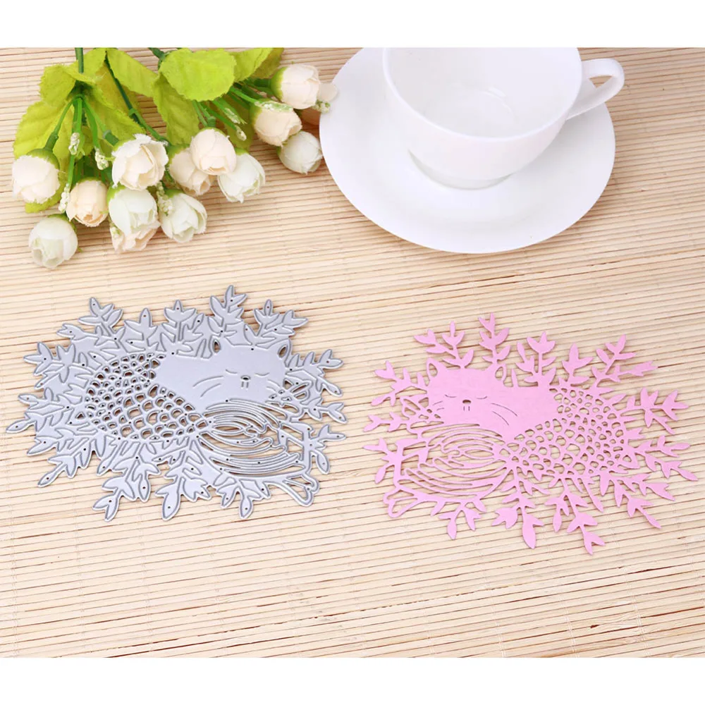 

Cute Sleeping Cat Leaves Metal Cutting Dies Stencils for DIY Scrapbooking Album Decorative Paper Cards Crafts Embossing Template