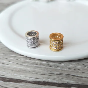 

10 Pcs CZ zircon crystal Micro pave Connector circular column Beads for DIY Making Bracelet necklace Jewelry Finding BD157