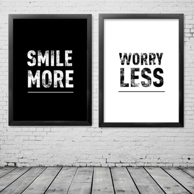 

2pcs/lot Smile More Worry Less Inspiration Canvas Painting Poster, Wall Stickers Picture For Home Decoration Print Canvas