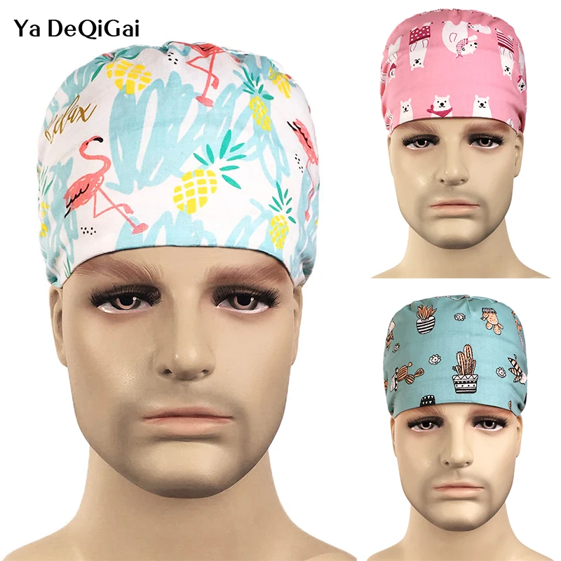 

Medical Surgical Scrub Caps Breathable cotton adjustable printing Color Cap pharmacy Dentist Pet Doctor men and women Cap/hats
