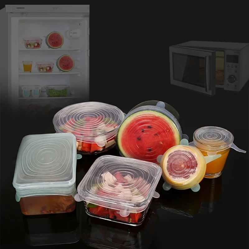 

6-piece Silicone Fresh-keeping Lid Bowl Lid Sealed Refrigerator wrap Food Grade Silicone Kitchen Storage Supplies