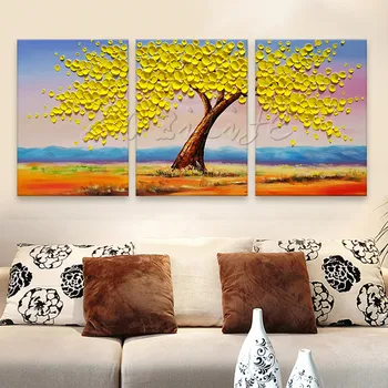 

3 Pieces Panel Wall Art Palette Knife Hand Painted Flower Oil painting On Canvas Wall Pictures Painting For Living Room blossom
