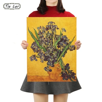 

TIE LER Iris Flower Poster Van Gogh Famous Artist Art Print Poster Wall Picture Oil Painting Home Wall Decor 45.5X35cm