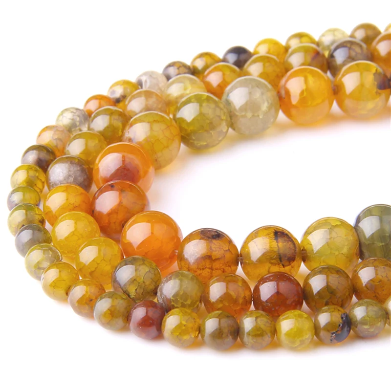 

Free Shipping Natural Smoth Yellow Crackle Agates 6-12mm Round Loose Spacer Beads For Jewelry Making Accessries Wholesale
