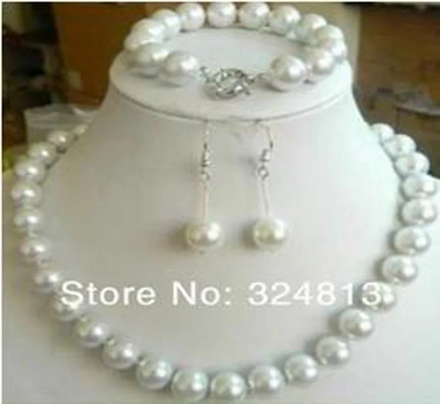 

2018New 12mm White Sea Shell Pearl Necklace 18'' Bracelet 7.5 Earring
