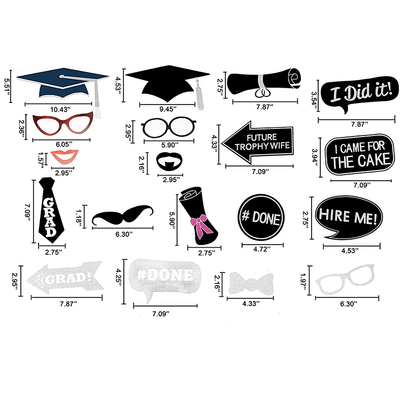 24PCS Photo Booth Props DIY Mustache Lips Photobooth Props Glasses Hat Mask Flash Silver Powder Graduation Season Party Supplies (2)
