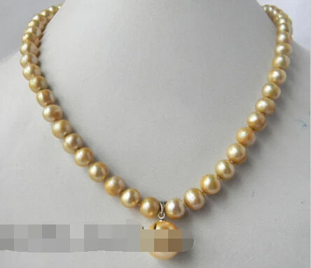 

huij 004436 8-9mm Champagne Round Freshwater Pearl Shell Pearl Pendant Necklace