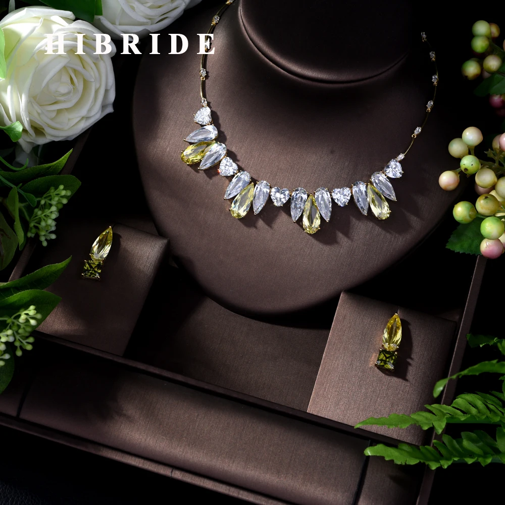 

HIBRIDE New Bohemian Jewelry Geometric Design 2pc Sets for Woman Sparkling Zirconia Making Jewelry Wedding Accessories N-303